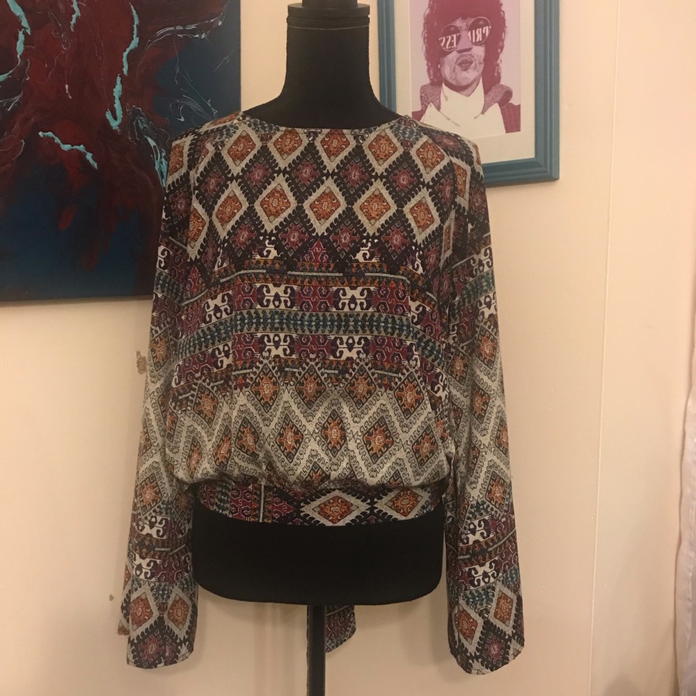 Open back tie waist blouse